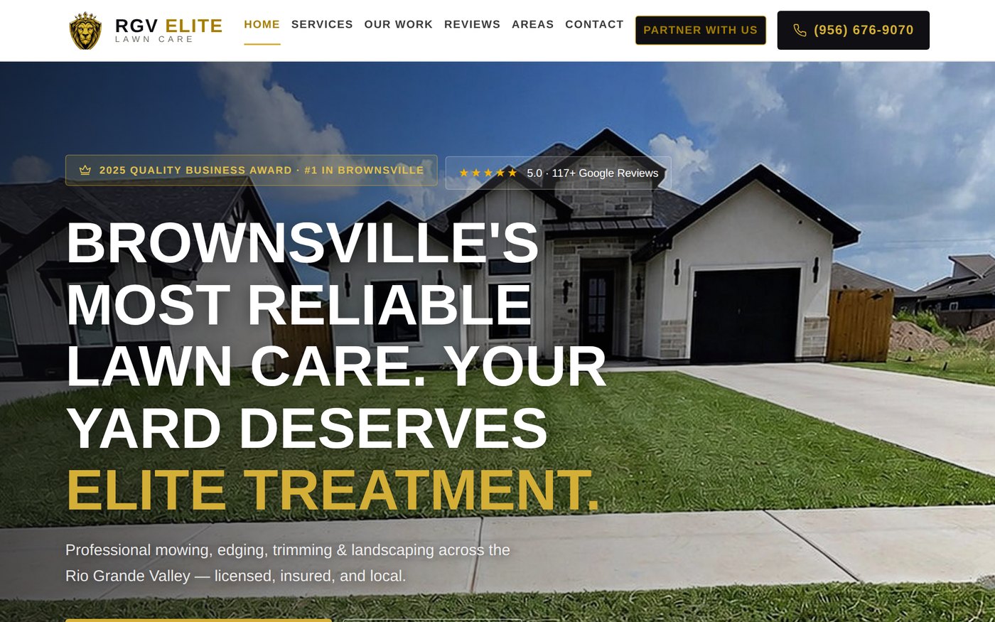 Live client website designed and built by Lakeline Labs — RGV Elite Lawn Care